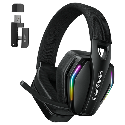 ONIKUMA GT826 Tri-Mode Gaming Headset with 2.4G, Bluetooth, Wired Connection, RGB Lighting, ANC, Digital Display, and 20-Hour Battery – Black