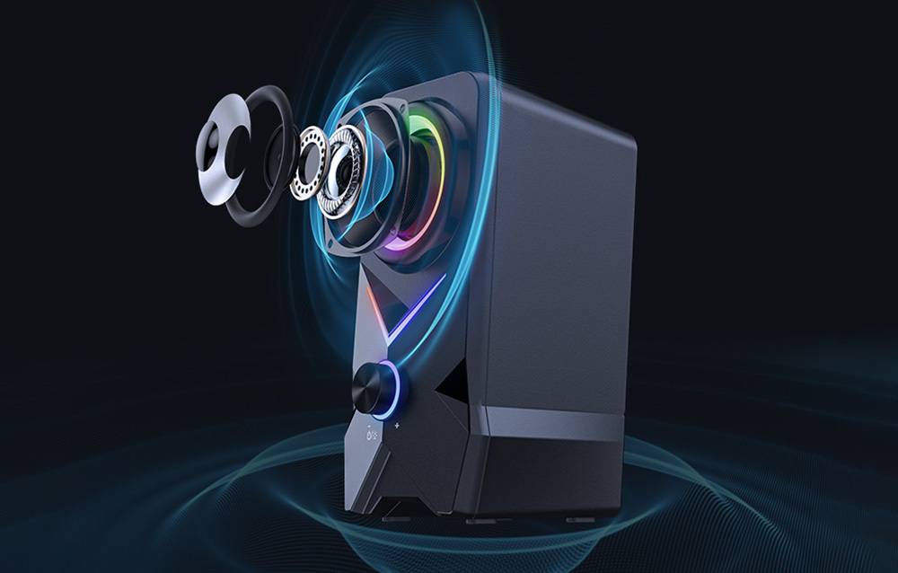 مكبر صوت سلكي للألعاب Onikuma L2 بمنفذ USB ومنفذ 3.5 مم وإضاءة RGB وصوت كامل النطاق 2.5 بوصة وكابل بطول 1.5 متر - أسود