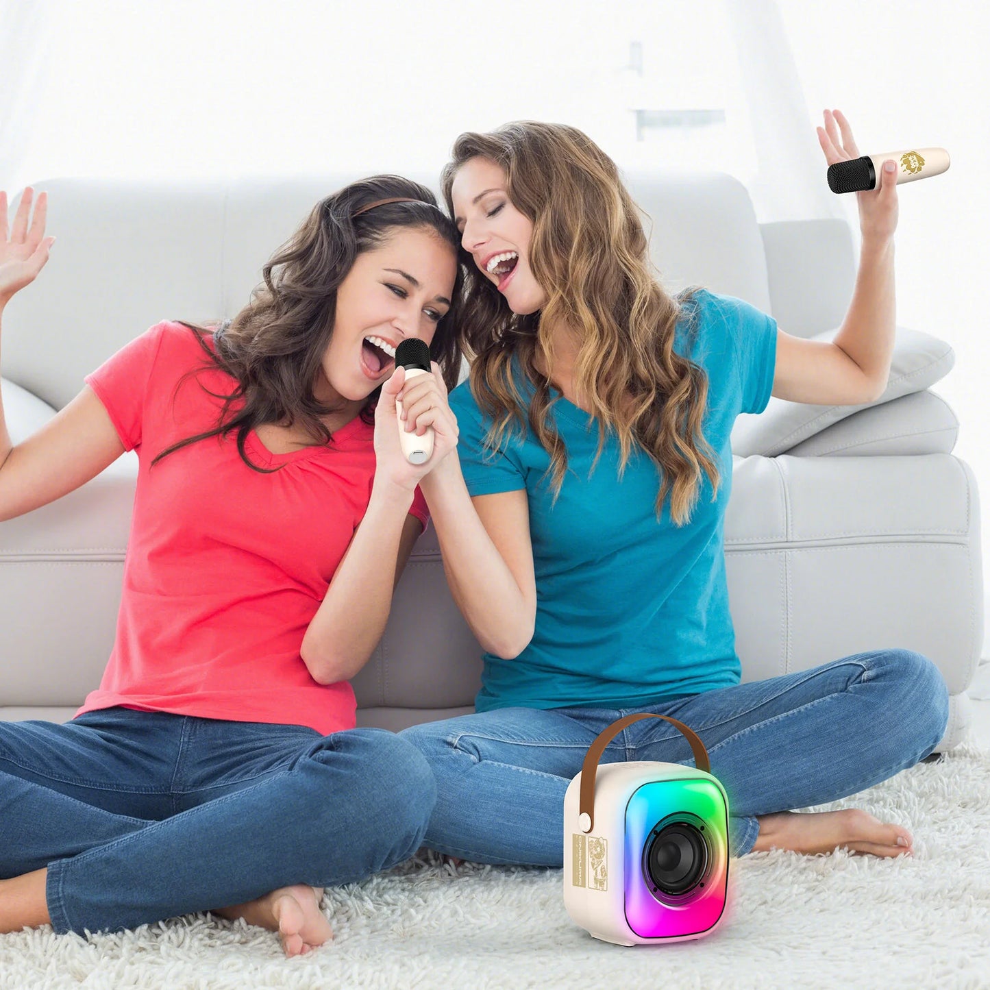 مكبر صوت لاسلكي Onikuma L7 مزود ببلوتوث 5.3 وإضاءة RGB مع ميكروفون وبطارية تدوم 5 ساعات - بيج
