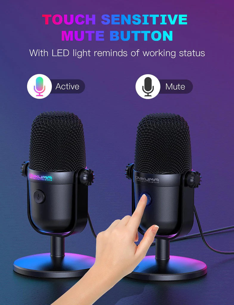 ميكروفون ألعاب سلكي Onikuma M830 مزود بمنفذ USB وType-C وإضاءة RGB - أسود