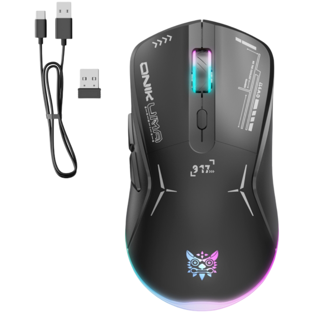 ONIKUMA CW917 Dual-Mode Gaming Mouse with RGB Lighting, 4800 DPI, and 2.4G + USB Connection – Black