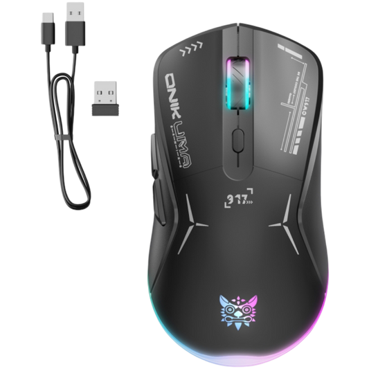 ONIKUMA CW917 Dual-Mode Gaming Mouse with RGB Lighting, 4800 DPI, and 2.4G + USB Connection – Black
