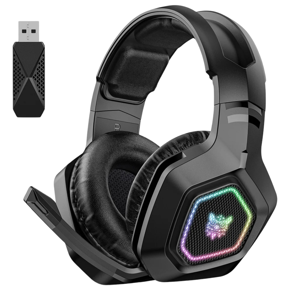 ONIKUMA B100 Tri-Mode Wireless Gaming Headset with 2.4G and Bluetooth 5.3, RGB Lighting, and 18-Hour Battery – Black