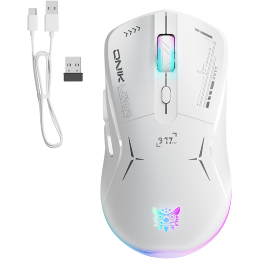 ONIKUMA CW917 Dual-Mode Gaming Mouse with RGB Lighting, 4800 DPI, and 2.4G + USB Connection – White