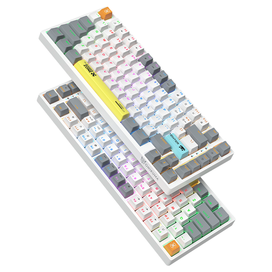 ONIKUMA G58 Wired Mechanical Gaming Keyboard with Brown Switches, RGB Backlighting, 82 Keys, USB Connection, and 1.8m Cable – White Grey and Orange Yellow Blue