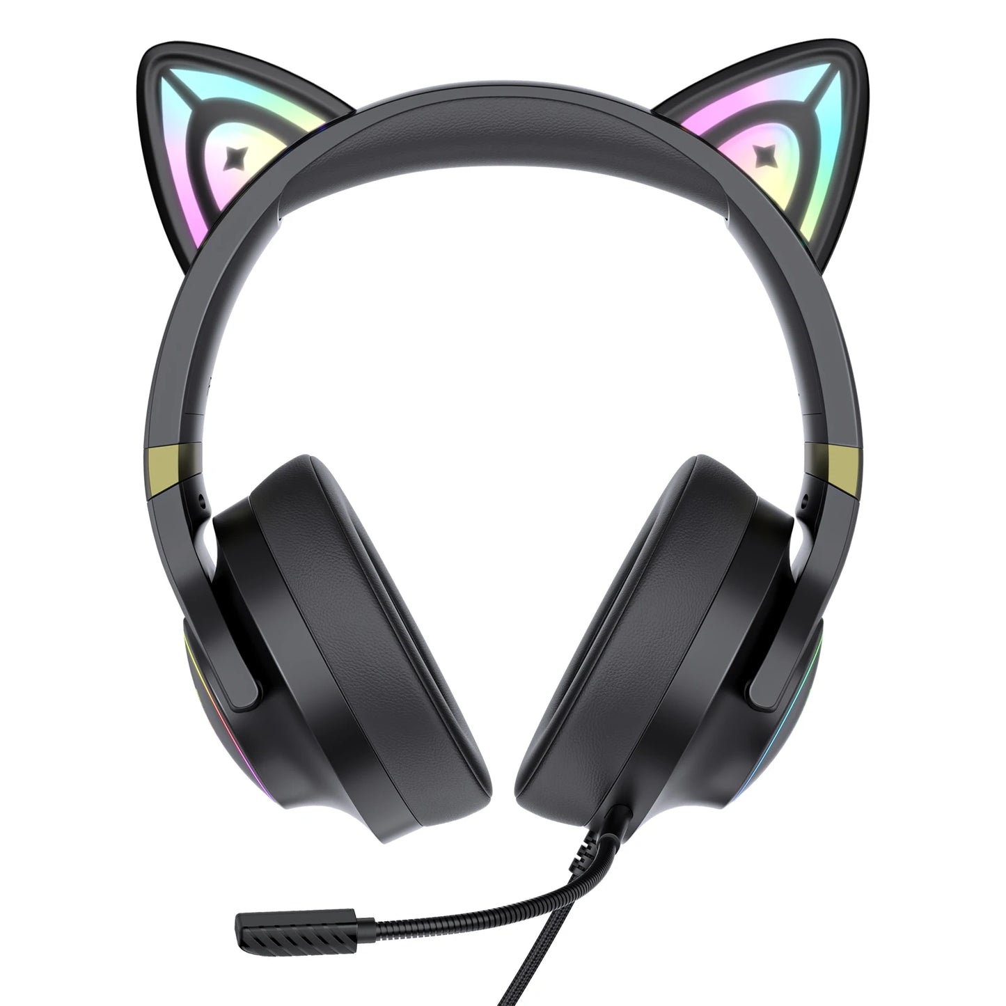 سماعات رأس سلكية للألعاب Onikuma X30 بمنفذ USB وإضاءة RGB مقاس 3.5 مم وصوت محيطي ستيريو وكابل بطول 2.1 متر - أسود
