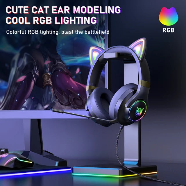 سماعات رأس سلكية للألعاب Onikuma X30 بمنفذ USB وإضاءة RGB مقاس 3.5 مم وصوت محيطي ستيريو وكابل بطول 2.1 متر - أسود