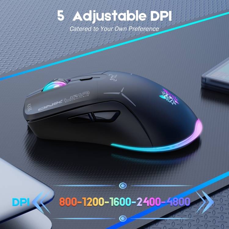ماوس الألعاب ثنائي الوضع ONIKUMA CW917 مع إضاءة RGB، 4800 نقطة في البوصة، واتصال 2.4 جيجا بايت + USB - أسود