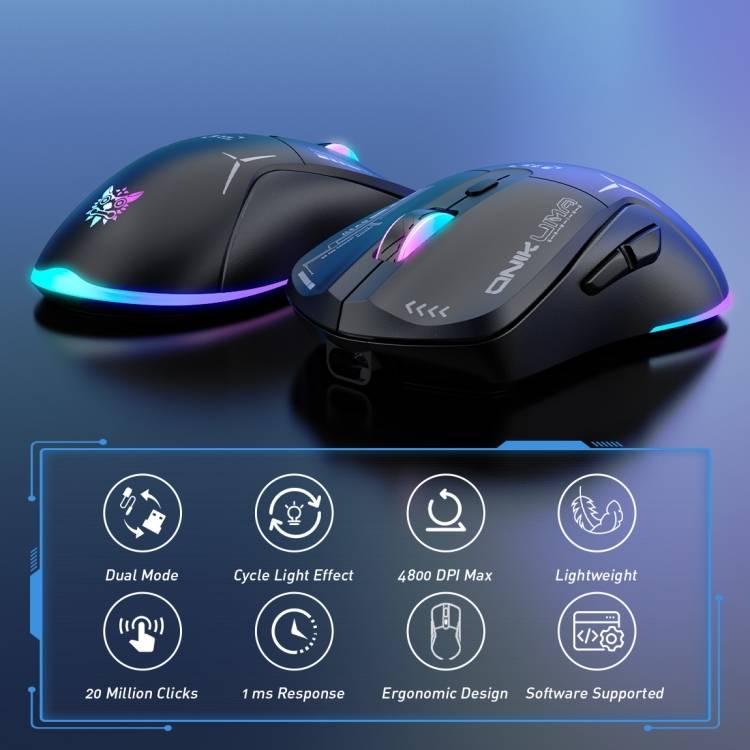 ماوس الألعاب ثنائي الوضع ONIKUMA CW917 مع إضاءة RGB، 4800 نقطة في البوصة، واتصال 2.4 جيجا بايت + USB - أسود